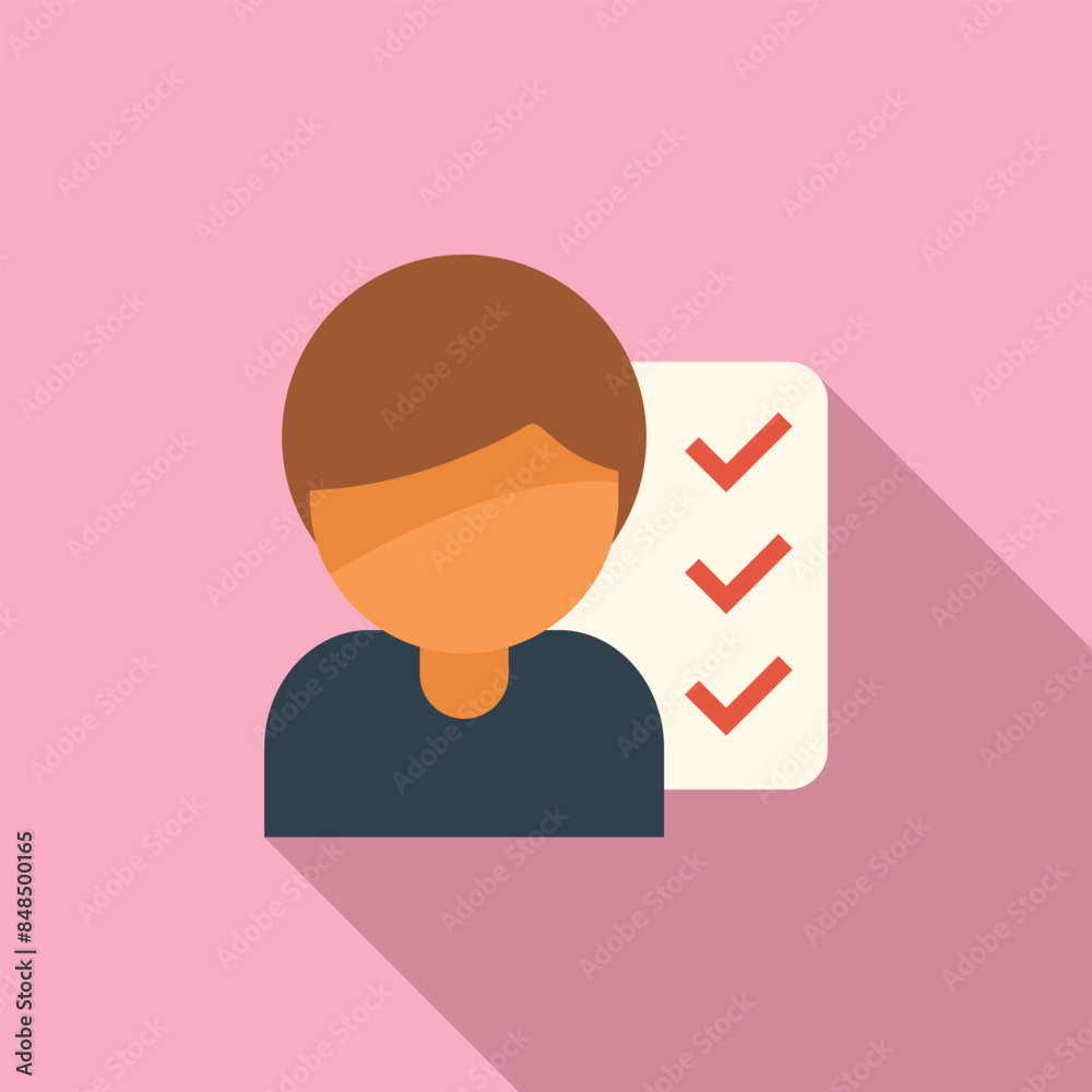 Poster young manager is working on a project and checking off tasks on a checklist