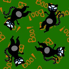 Halloween animals seamless cats and pumpkins pattern for wrapping paper