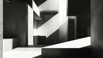 A black and white photo of a room with a lot of white walls