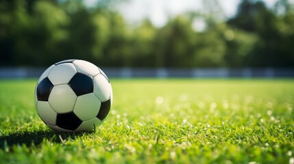 Soccer ball on a grassy field, ready for a game on a sunny day