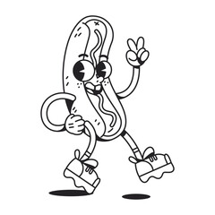 Vector Funny Hot Dog Cartoon Celebrate 4th July Illustration Isolated