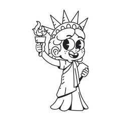 Vector Funny Statue Of Liberty Cartoon Celebrate 4th July Illustration Isolated