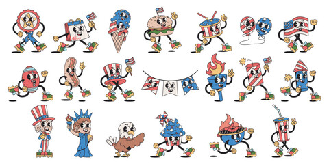 Vector Happy Independence Day USA Cartoon 4Th July Set Illustration Isolated