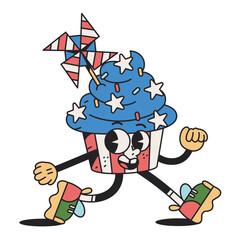 Vector Funny Cupcake Cartoon Celebrate 4th July Illustration Isolated