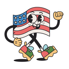 Vector Funny Flag USA Cartoon Celebrate 4th July Illustration Isolated