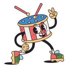 Vector Funny Drum Cartoon Celebrate 4th July Illustration Isolated