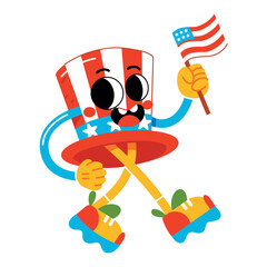 Vector Funny Hat Uncle's Sam Cartoon Celebrate 4th July Illustration Isolated