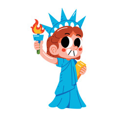 Vector Funny Statue Of Liberty Cartoon Celebrate 4th July Illustration Isolated