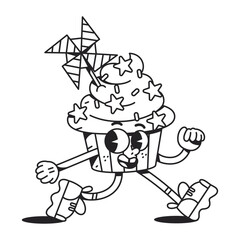 Vector Funny Cupcake Cartoon Celebrate 4th July Illustration Isolated