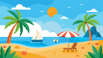 Summer beach scene banner design background