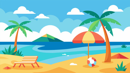 Summer beach scene banner design background