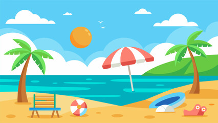 Summer beach scene banner design background
