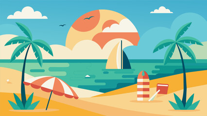 Summer beach scene banner design background