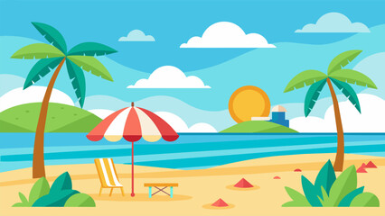Summer beach scene banner design background