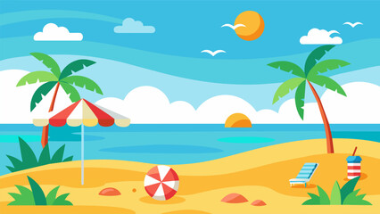 Summer beach scene banner design background