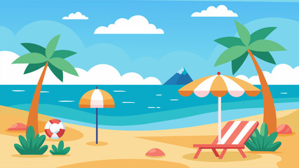 Summer beach scene banner design background