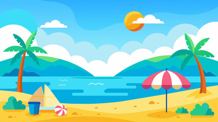 Summer beach scene banner design background