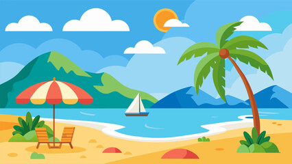Summer beach scene banner design background