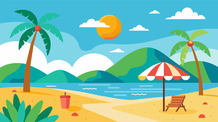 Summer beach scene banner design background