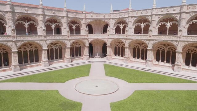 The cloisters inside Jeronimos Monastery, Belem, Lisbon, Portugal.