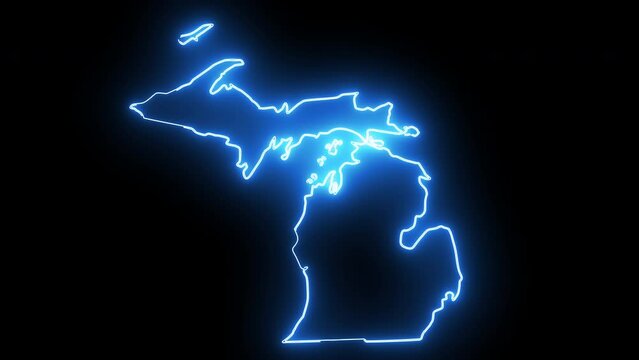 map of the state of Michigan in the united states with a blue glowing neon effect