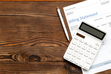Medical health care billing statement in hospital, top view
