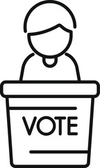 Politician is giving a speech from a tribune during an election campaign