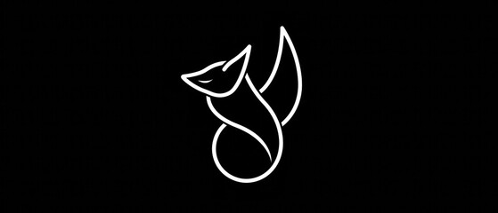 Fototapeta premium fox minimalistic logo design, single line simple shapes in white on a black background