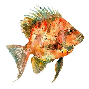 recommend clip art: Watercolor painting of a Oscar fish, isolated on a white background, Oscar fish vector, drawing clipart, Illustration Vector, Graphic Painting, design art, logo
