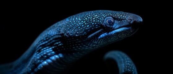 Naklejka premium Eel serpentine fish known for its elongated body and slippery texture, found in both freshwater and saltwater environments worldwide