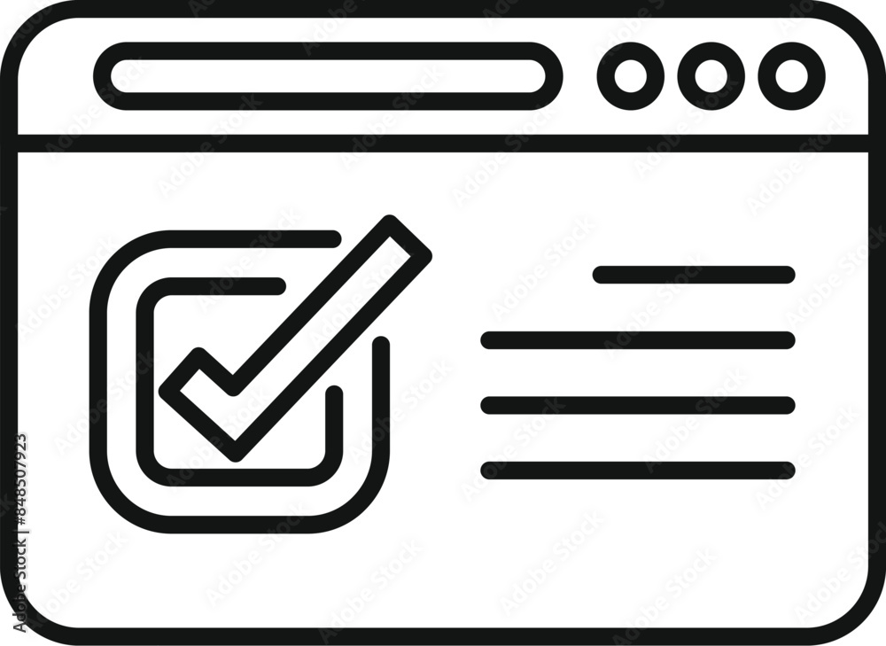 Poster simple icon of a web browser window showing a check mark inside, indicating success or verification