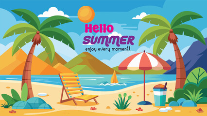 Summer beach scene banner design background