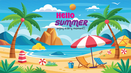 Obraz premium Summer beach scene banner design background