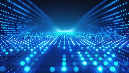 Obraz premium Blue background with glowing grid and light effects, representing the concept of data technology in virtual reality or digital world Generative AI