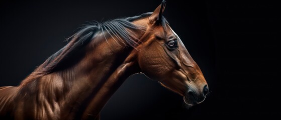 A majestic brown horse, standing gracefully in a sunny farm pasture