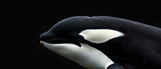 Orcas swimming playfully amidst a pod of dolphins, creating a harmonious scene of marine life
