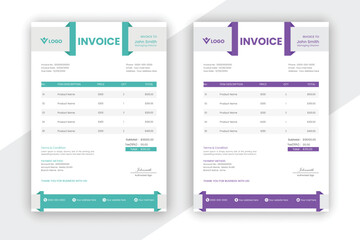 Obraz premium Customizable Invoice Layout with pdf, word, excel, doc, sheet, form, receipt, bill, print, subtotal, calculation, total, variation bundle for your company