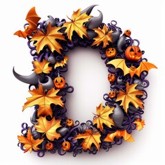 Halloween letter D with pumpkins and ghost. Autumn Halloween letter D with pumpkins.