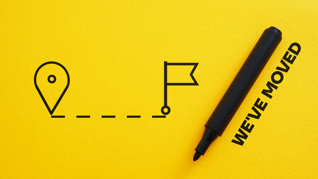 We've moved is shown using the text and geolocation sing. We have moved