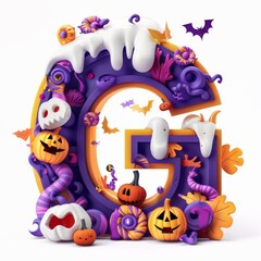 Fototapeta premium Halloween letter G with pumpkins and ghost. Autumn Halloween letter G with pumpkins. 
