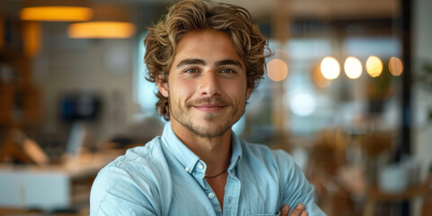 Obraz premium Smiling Young Businessman in Corporate Setting