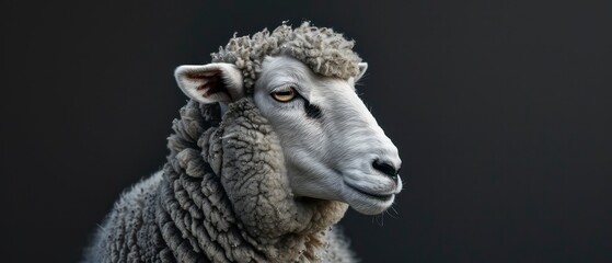 Sheep, adorned in soft white wool, symbolizing coziness and farm life with its adorable head and fluffy appearance