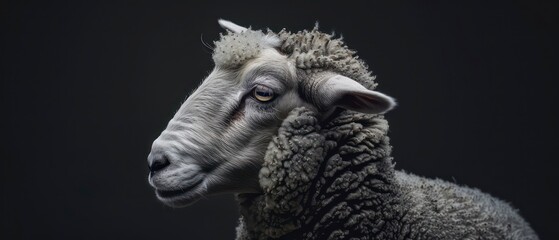 Obraz premium Sheep, adorned in soft white wool, symbolizing coziness and farm life with its adorable head and fluffy appearance