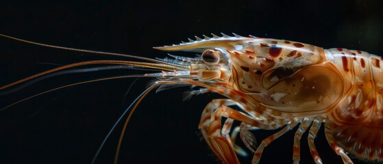 Shrimp, isolated against a black background, highlighting its vibrant appearance and culinary desirability as a seafood favorite