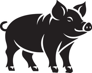 Sign pig. Isolated black silhouette pig on white background. Vector illustration