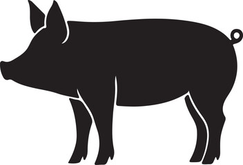 Sign pig. Isolated black silhouette pig on white background. Vector illustration