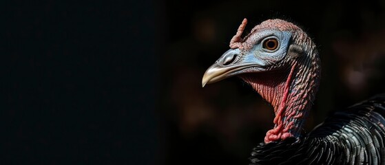 Wild turkey with intricate black and white plumage, highlighting its natural elegance and presence