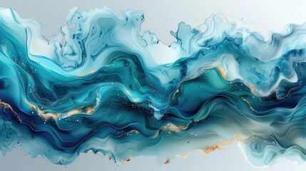 Fototapeta premium Abstract Watercolor Background in Teal, Blue, and Green - Fluid Texture Ideal for Backgrounds and Banners