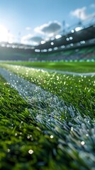 Naklejka premium close-up shot of football stadium, goal
