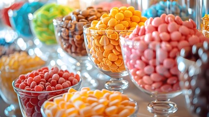Candy buffet with various candy dispensers